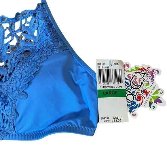 Becca by Rebecca Virtue 2 Piece Crochet Halter Top Swimsuit Sz. NWT  Sz. L - Picture 6 of 13